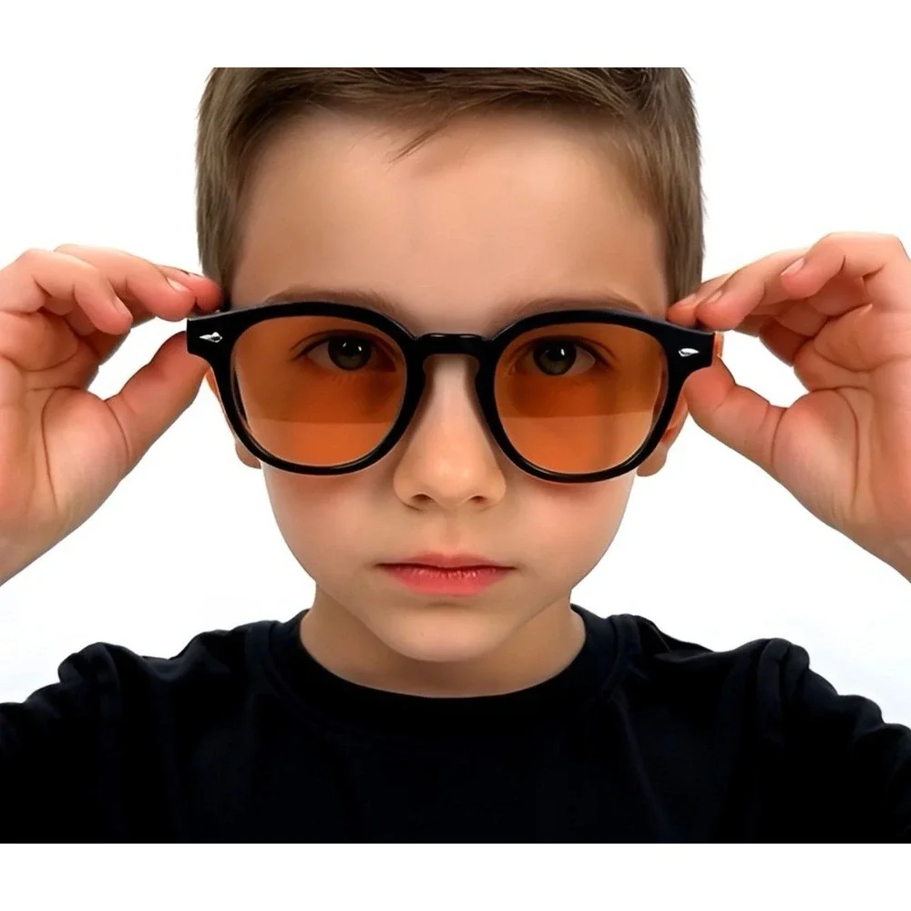 Kids Black Frame Style Sunglasses Red Tinted Lenses Boy Girls Beach UV400 Lentes